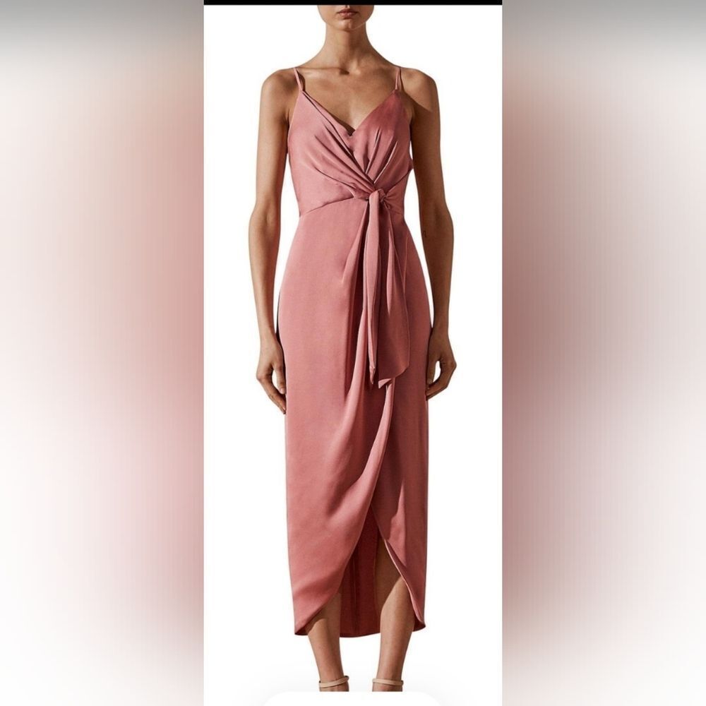 Shona Joy LUXE TIE FRONT Midi COCKTAIL DRESS NWT Size 8 Rose Pink